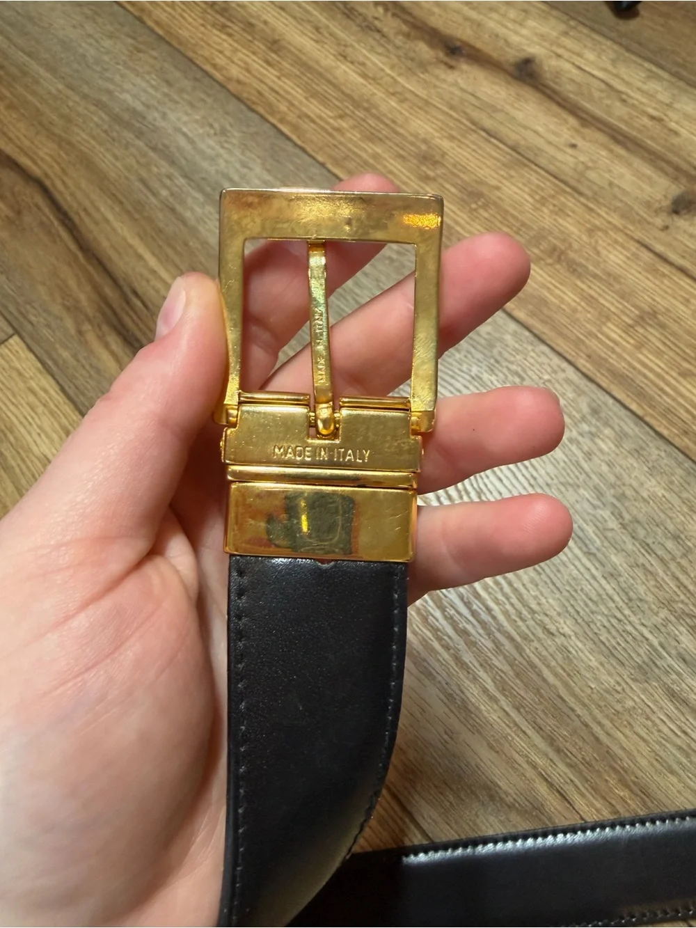 Vintage Trafalgar Reversible Leather Dress Belt Size 34/85 Gold Swivel Italy USA